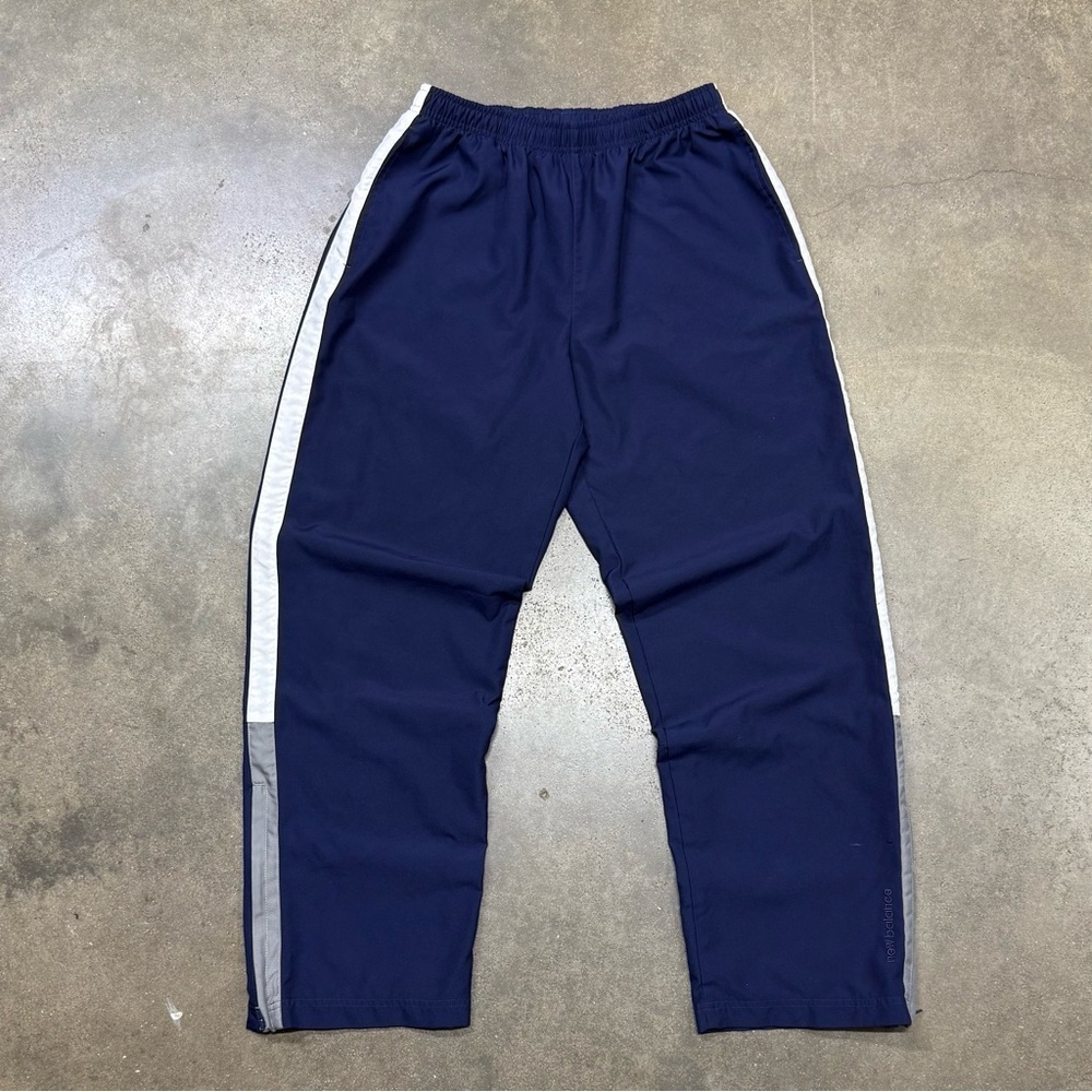 New Balance Wide Leg Track Pants Baggy Y2K Navy Mesh Lined Ankle Zip